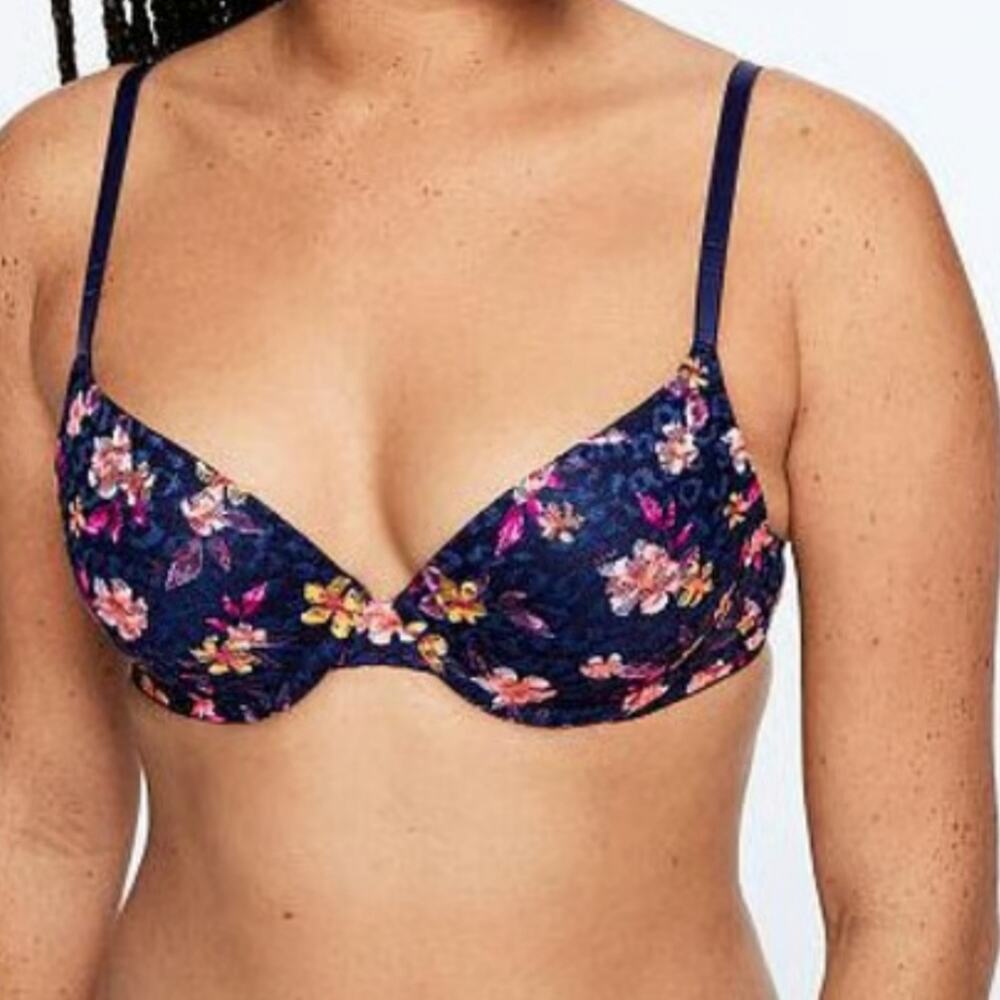 Victoria's Secret PINK Wear Everywhere Ensign Push Up Blue Floral Lace Bra 34C